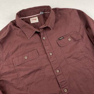 Wrangler Button Up Chambray Shirt Men’s 2XL Cotton Stretch Long Sleeve Maroon